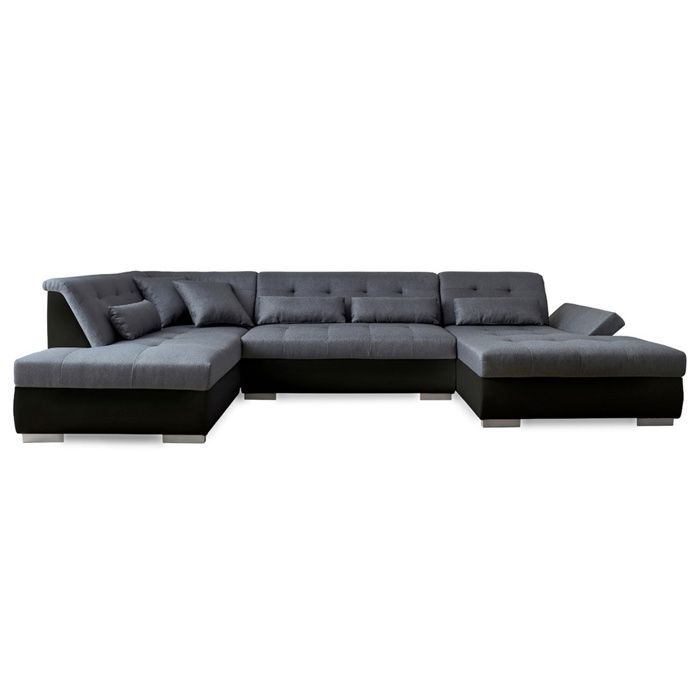 Vermont - Sofá panorámico de esquina izquierda - 7 plazas - XXL - Negro/Gris
