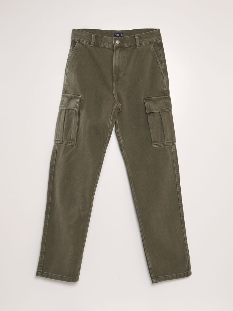 Jeansy Straight Jeans z kieszeniami bocznymi - KHAKI