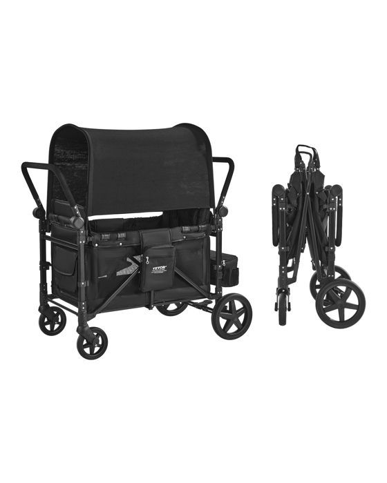 Carrito de transporte infantil VEVOR - Capacidad de carga de 150 kg - con manillar ajustable - Cochecito de camping de 4 plazas - Negro