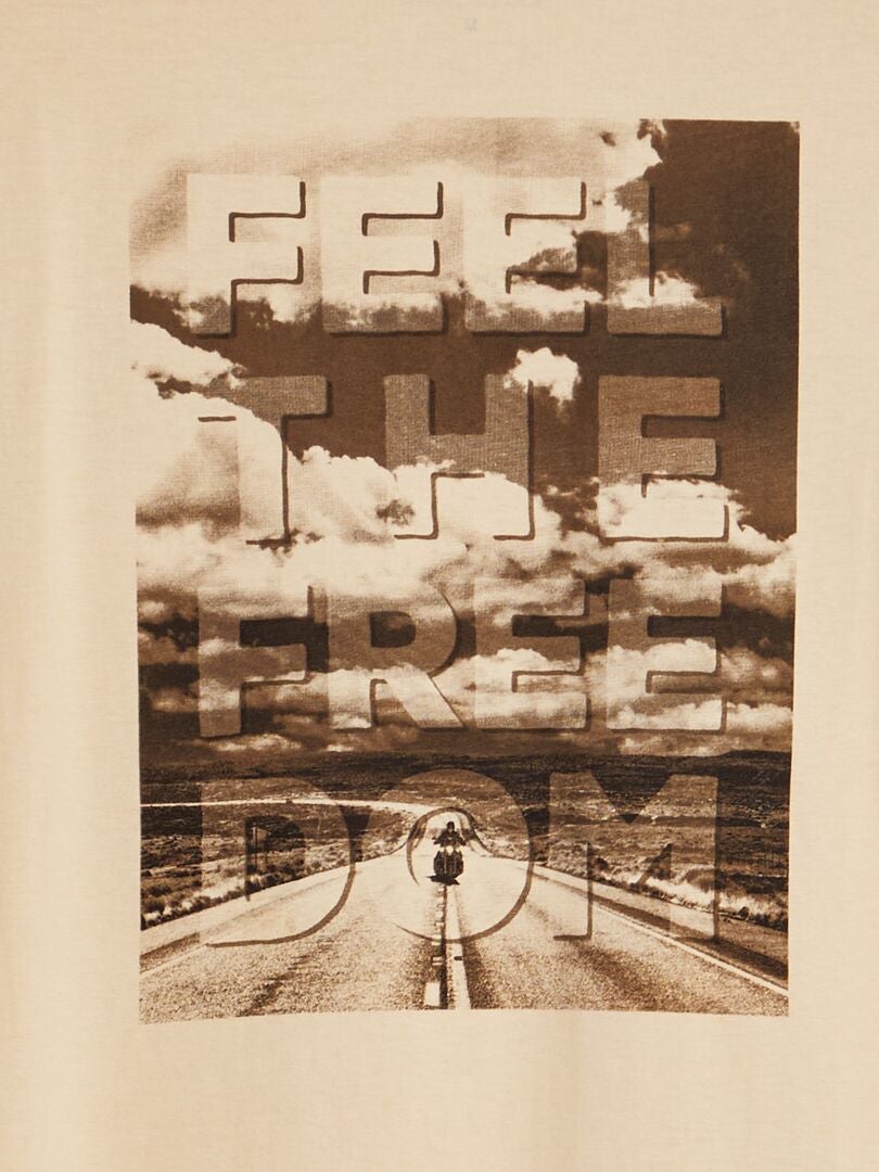T-shirt met 'Route 66'-print - beige