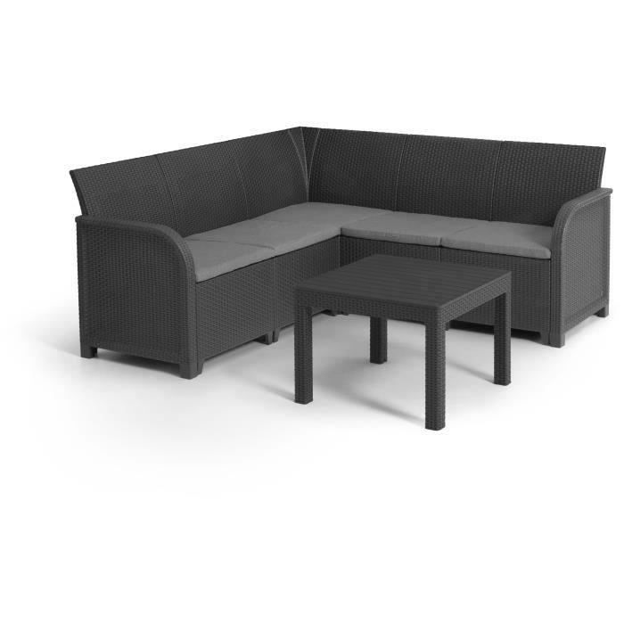 Garden furniture set - resin with woven rattan look - Allibert by KETER - 5 people - SanRemo - Graphite Grey