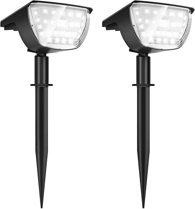 Paquete de 2 focos solares exteriores NetBoat de 30 LED, resistentes al agua IP67, con iluminación ajustable y panel solar de 180°.