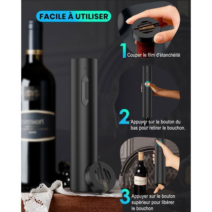 Tire bouchon electrique rechargeable - ouvre bouteille electrique coupe-fil et câble de chargement USB - pour la maison, les fêtes