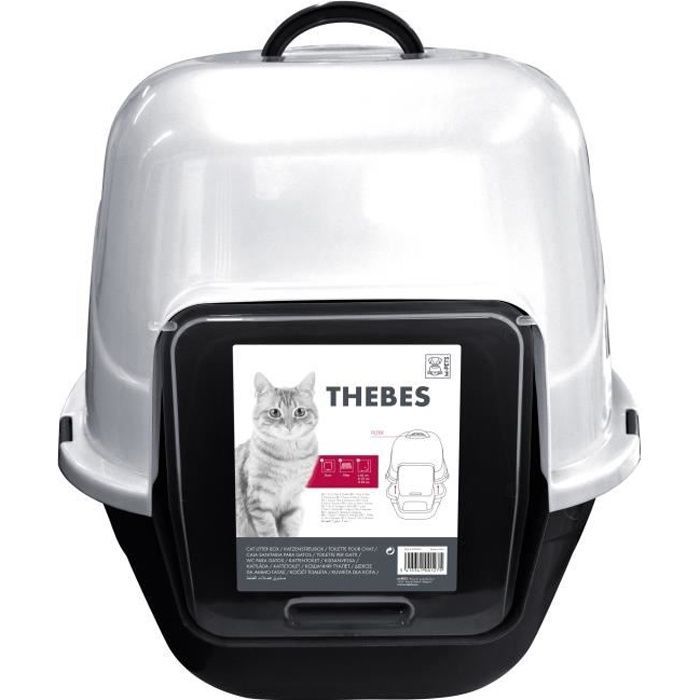 Arenero para gatos THEBES XXL - 62x53x58 cm - Blanco y negro - Para gatos