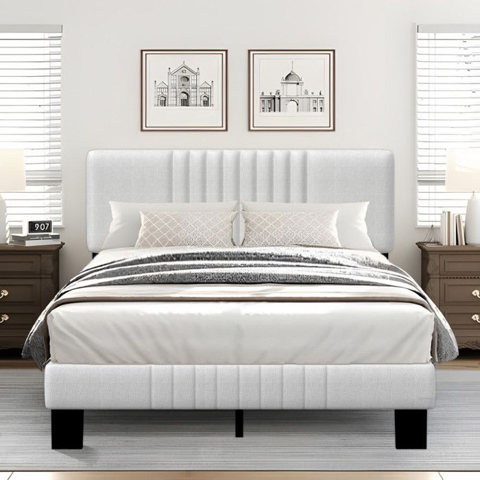 Estructura de cama de 140x190 cm, base de láminas metálicas para adultos, cabecero y tapizado, fácil montaje, estructura de cama robusta.