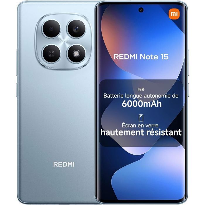 Smartphone Xiaomi Redmi Note 15 4G 6Go Ram 128Go Bleu 6,77'' AMOLED Appareil Photo 108 MP Batterie 6000 mAh - Version globale