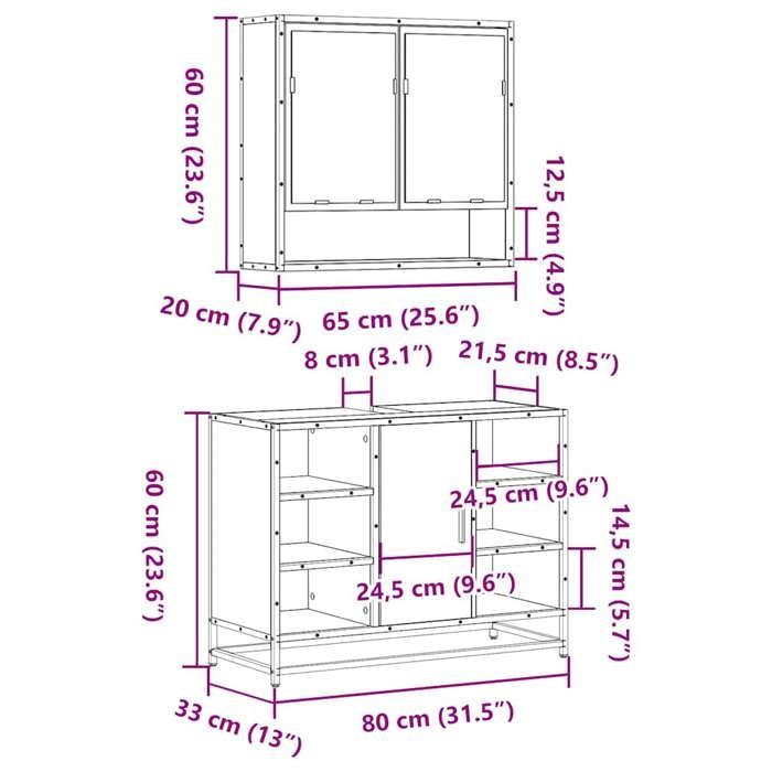 (Aanbieding) Badkamermeubelset, CLARENCE, Wastafelmeubel, Toiletkast, Badkamerkolom, 2 stuks Sonoma Eiken - M998