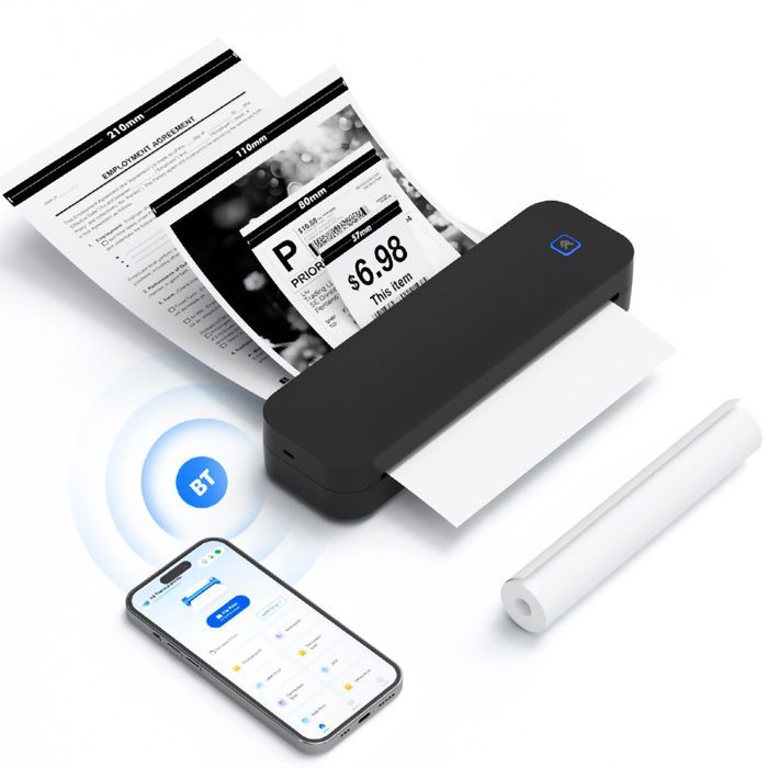 Impressora térmica portátil A4 sem tinta - Impressora sem fio Bluetooth compatível com iOS e Android - Mini impressora
