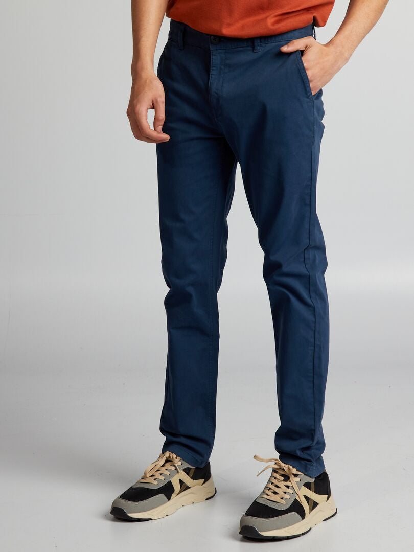 Calça chino de cor sólida - AZUL