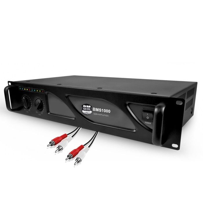 Professional DJ PA Amplifier - BM SONIC BMS-1000 - 1000W - MOSFET Technology with Continuous Cooling - RCA/RCA Cable