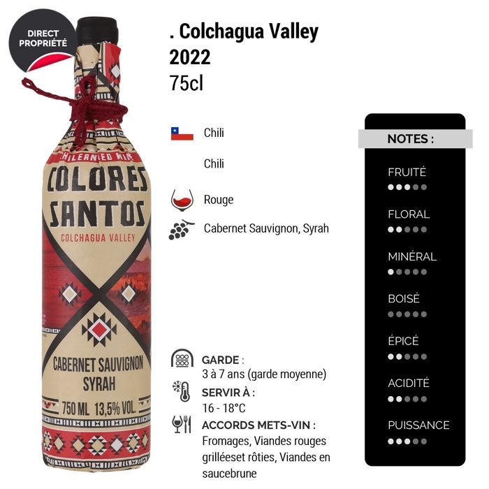 Colores Santos Colchagua Valley Cabernet Sauvignon Syrah 2022 - Vinho Tinto do Chile (6x75cl)