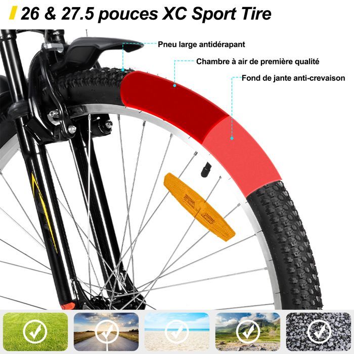 Hiland 26 Pouces Vélo VTT , 18 Vitesses Unisexe/Adulte, Cadre en Acier au Carbone , Pour Ville et Loisirs, Freins en V，Noir