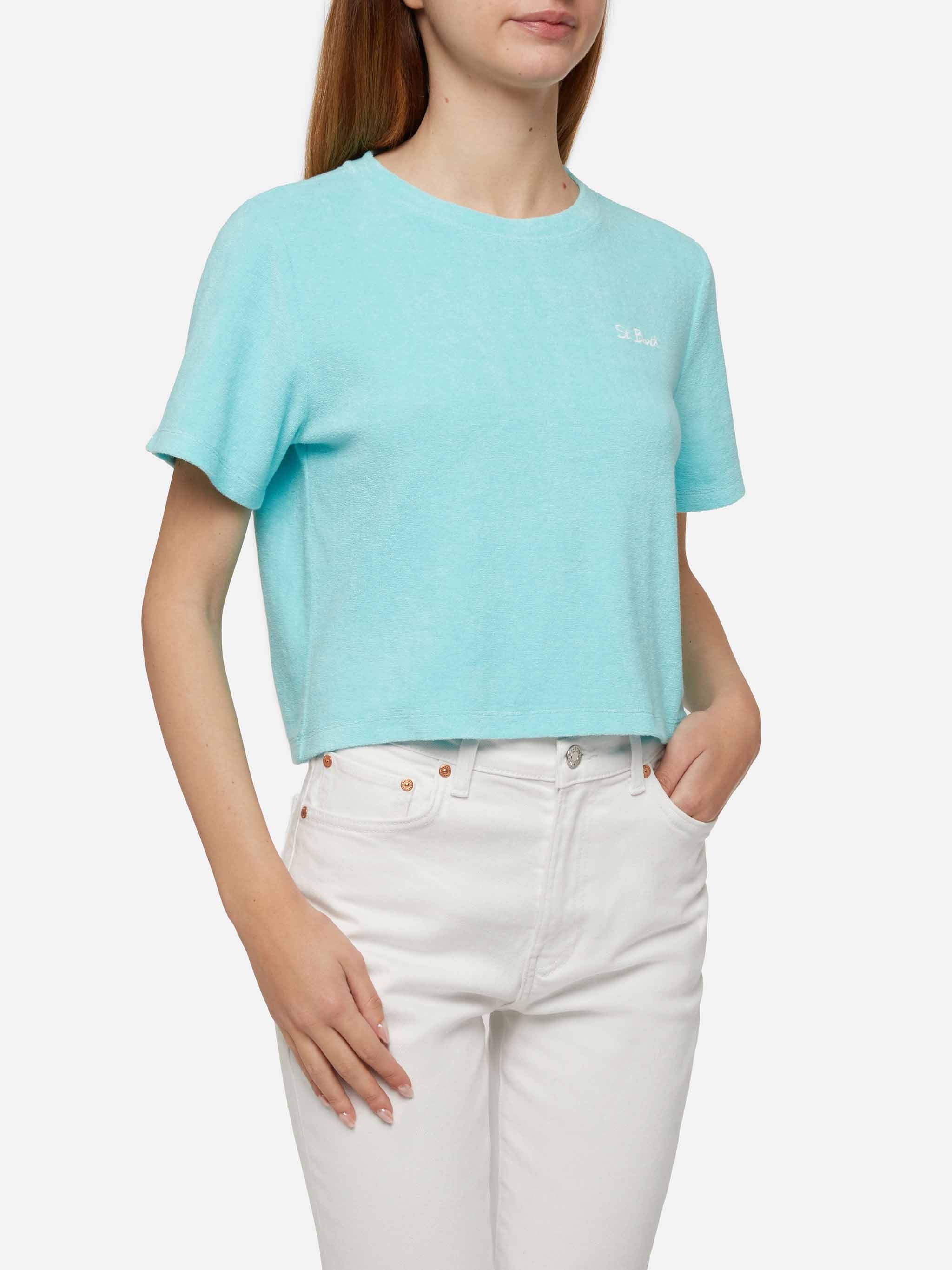 T-shirt in spugna di cotone verde acqua Aleja