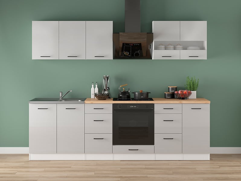 Komplet kuchenny Junona Line 260 cm jasny szary połysk z blatem
