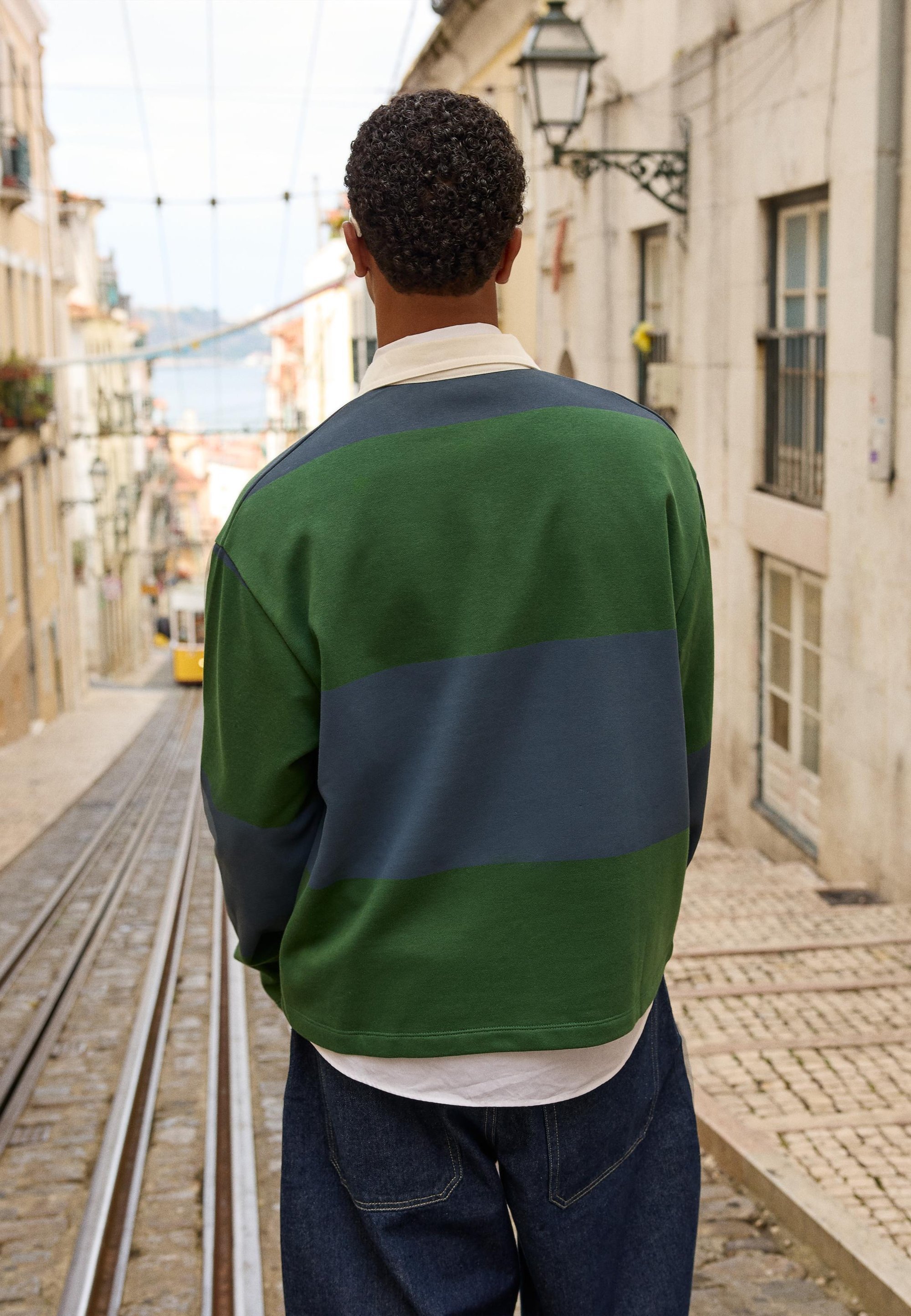 Bershka gestreepte poloshirt met boxy pasvorm - evergreen