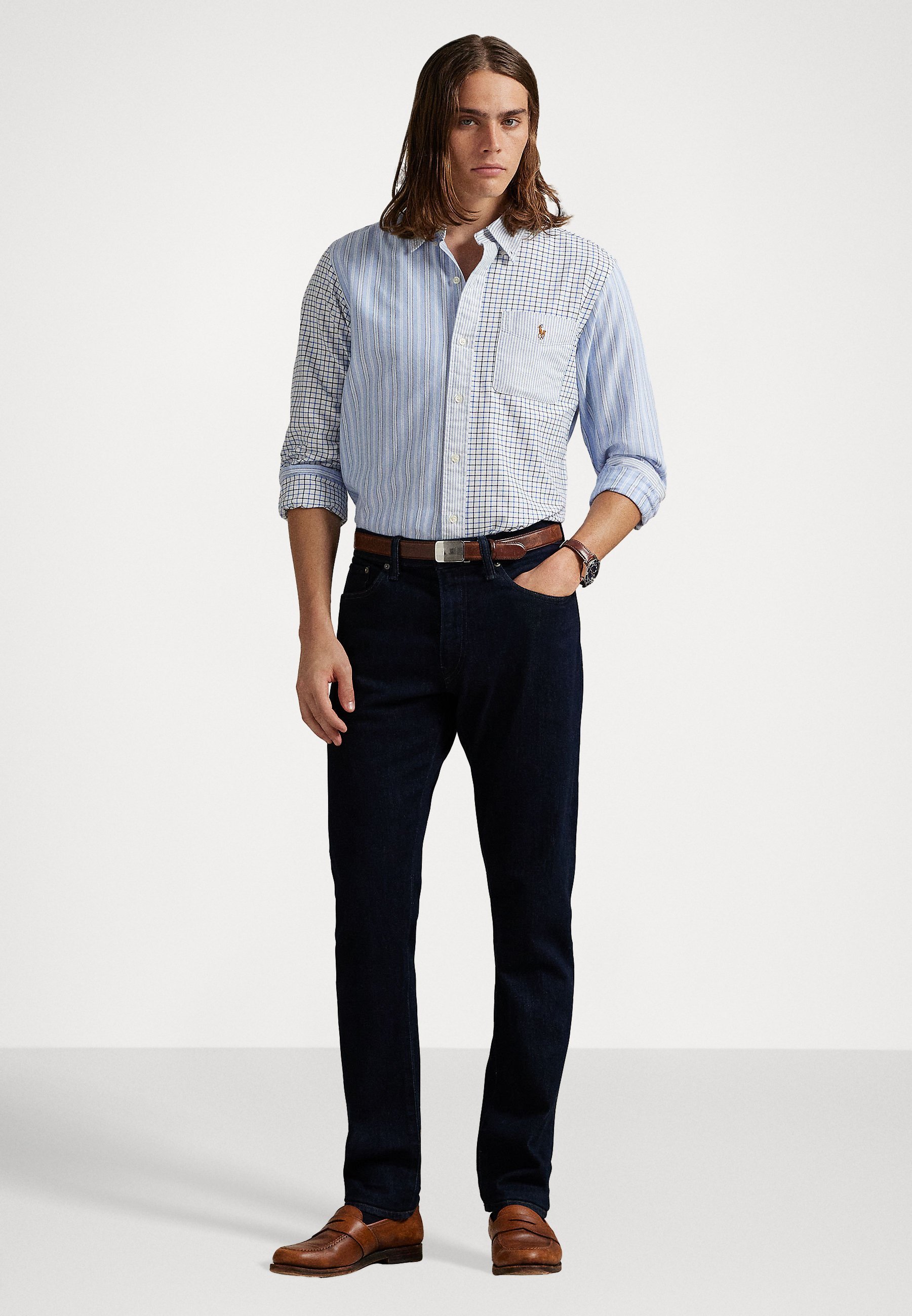 Koszula Polo Ralph Lauren CUSTOM FIT w kratę OXFORD - Koszula - jasnoniebieska