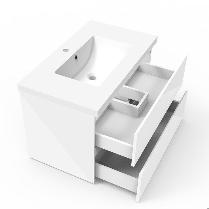 AICA 80cm Glossy White Bathroom Vanity Unit with 2 Soft-Close Drawers and Single Basin