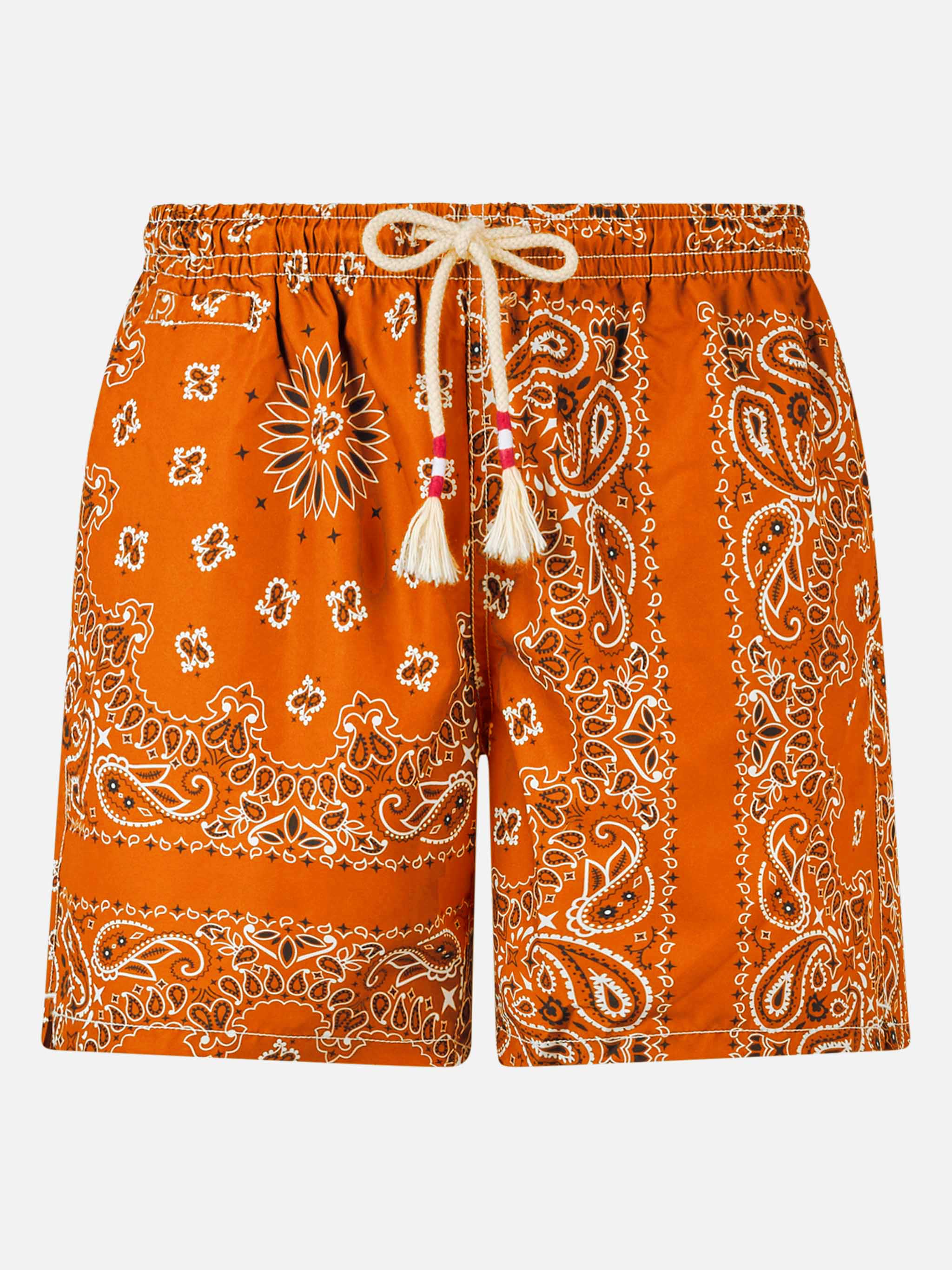 Orange baddräkt med bandanatryck för män
