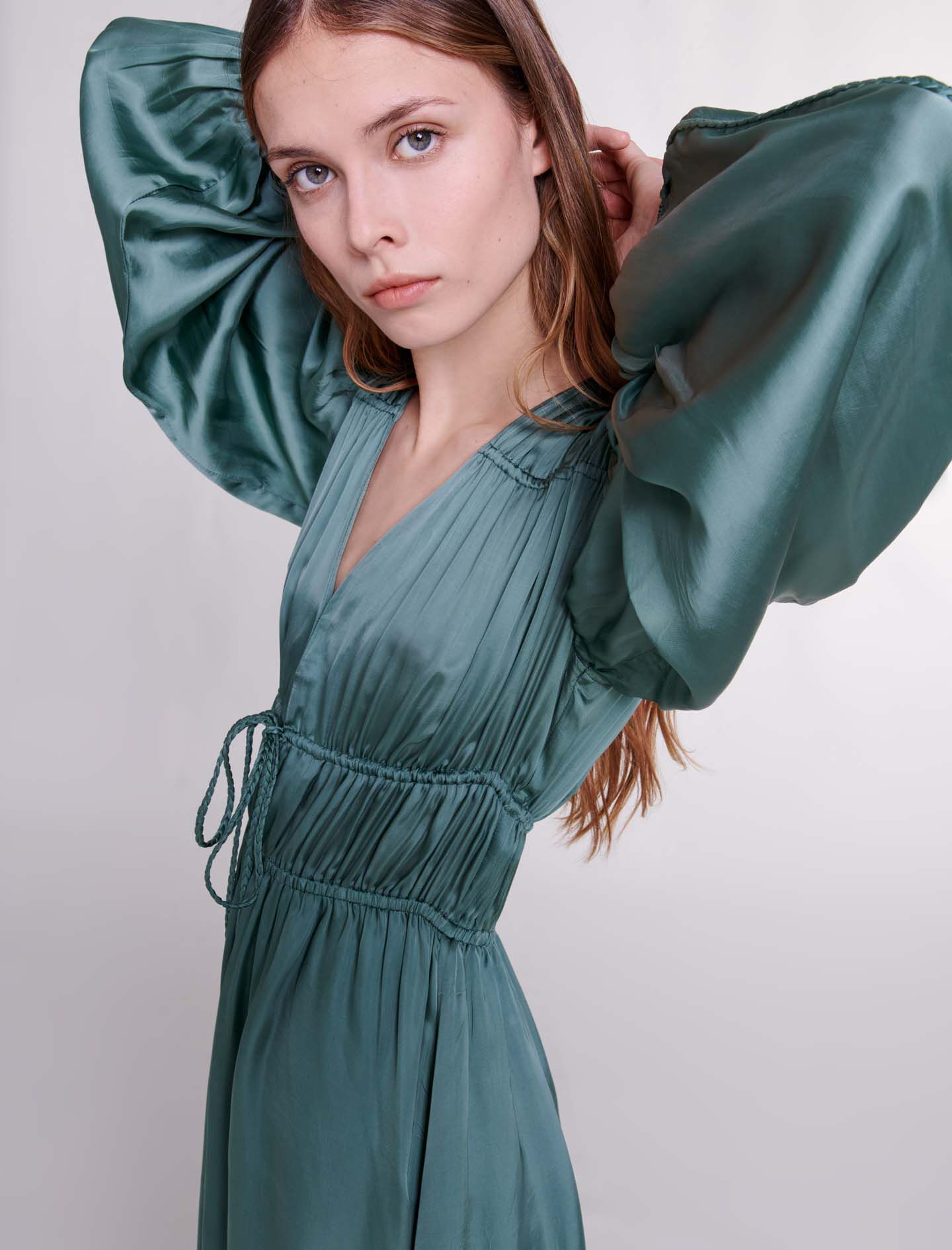 Rochie lungă din satin - Kaki