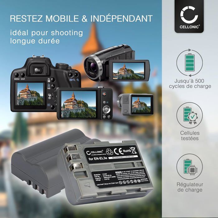 Set di 2 batterie da 1600 mAh e caricabatterie doppio compatibile con Nikon D700 D70s D80 D90 D900 D100 D200 D300 D300S D50 D70 - Batterie ricaricabili