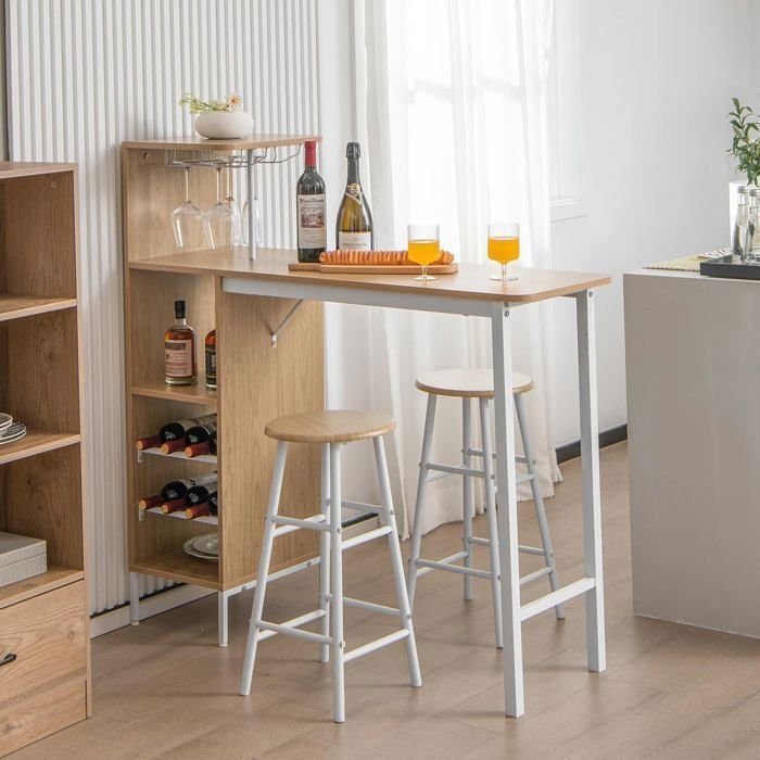 GOPLUS Set Table à manger&2 Chaise, Ensemble 3 Pièce,120 x 40 x 35cm, Etagère à Vin à 2 Niveaux&Etagère de Stockage Ouverte,Naturel