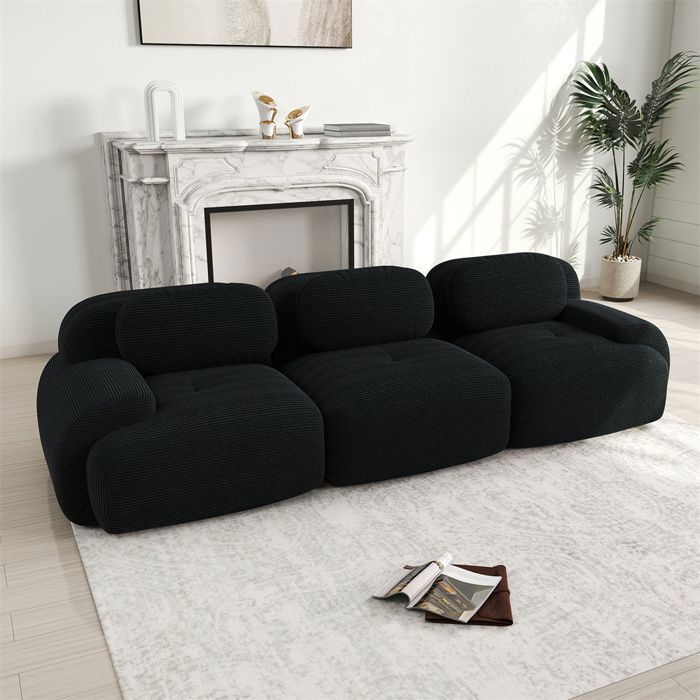 DRIPEX Modulares 3-Sitzer-Sofa aus hochwertigem Cord, kein Aufbau erforderlich, ergonomische Armlehnen, Schwarz
