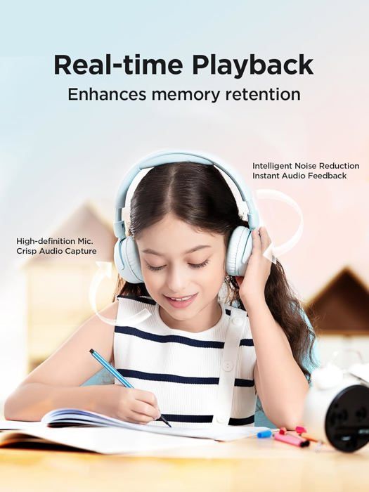 1MORE Casque Sans Fil Pour Enfants, Écouteur d'Étude De Protection Auditive, Volume Sûr 75/85/90dB, 65H Autonomie,Bluetooth 5.3
