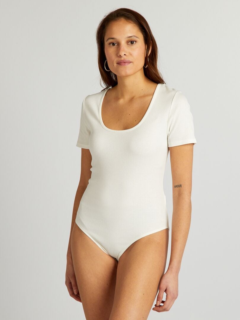 Body de punto acanalado de color liso - BLANCO