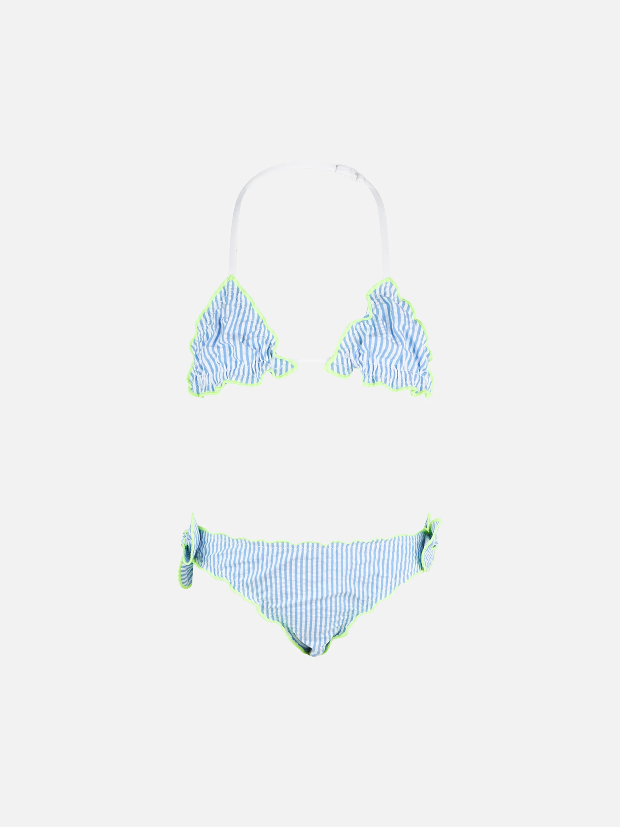 Seersucker gestreepte driehoekige bikini voor meisjes