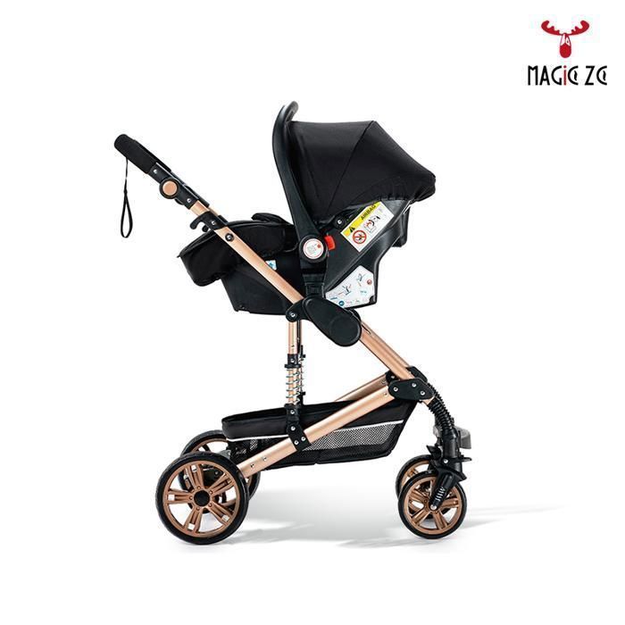 Stroller - 3-in-1 Travel System - 0-3 Years - Reinforced Anti-Vibration Design - Large Basket - Luxury Black Gold