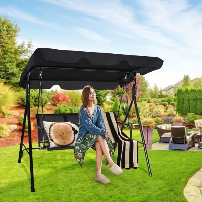 COSTWAY Balancelle de Jardin 3 Places en Polyester et Acier -Toit Anti-UV Réglable pour Balcon,Terrasse 170x 110 x 150CM Noir