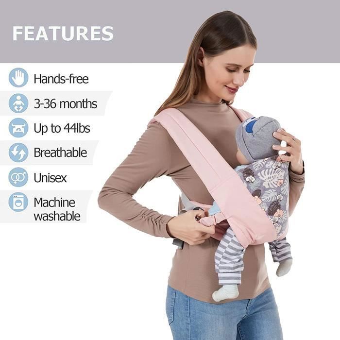Babytrage für Neugeborene bis Kleinkinder (3,6-20 kg), Rosa