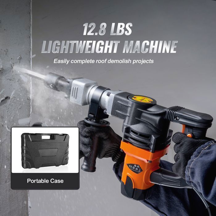 Martello demolitore - Duoku - 1400W - Demolitore per calcestruzzo - Martello elettrico - 2 scalpelli - Utensile elettrico