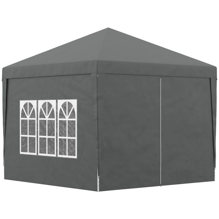 Tonnelle tente de réception barnum pop-up pliant 3 x 3 m 4 parois amovibles + sac de transport gris