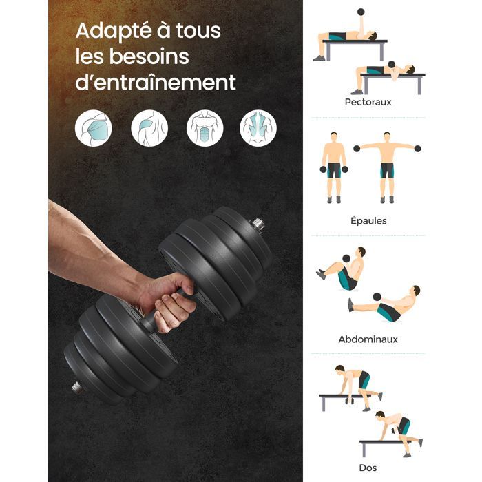 Mancuernas ajustables SONGMICS - 30 kg - Negras - Entrenamiento con pesas y levantamiento de pesas