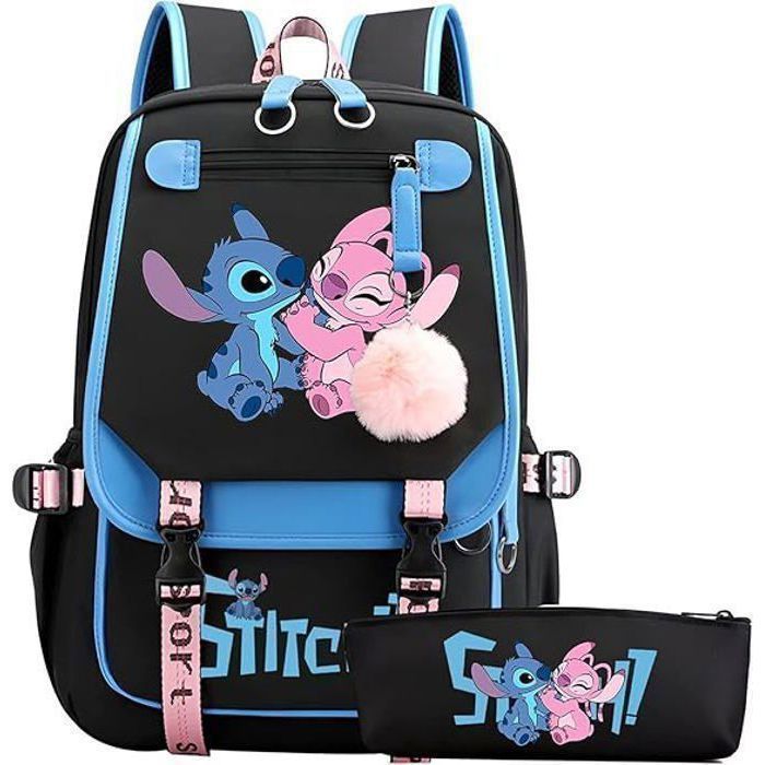 Sac à Dos pour Enfants, Sac à Dos d'école, Sac à Dos Scolaire pour Filles, Avec USB et Joli Motif de Dessin , Bleu+Noir,30
