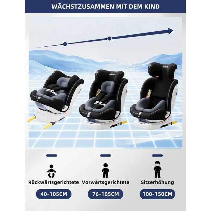 Fourward Siège auto bébé pivotant 360° ISOFIX - 0-12 ans (40-150 cm) - Ceinture 5 points - Norme ECE R129 - pour petites voitures