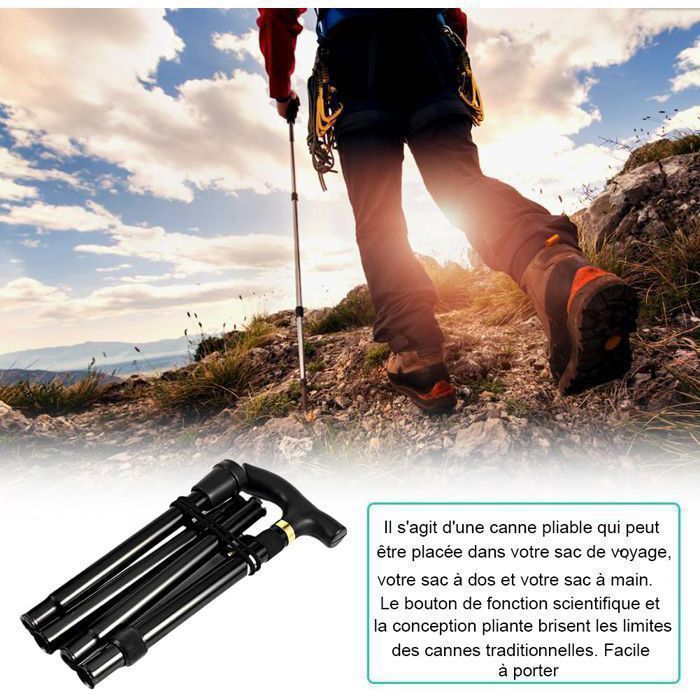 Folding All-Terrain Walking Stick, Hiking Poles, Swivel Tip and Robust Mobility Aid, Adjustable Walking Stick