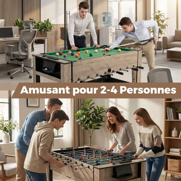 Mesa multijuegos convertible 2 en 1 GIANTEX, futbolín y billar, con numerosos accesorios, 26 jugadores, tacos y bolas, para 2-4 adultos.