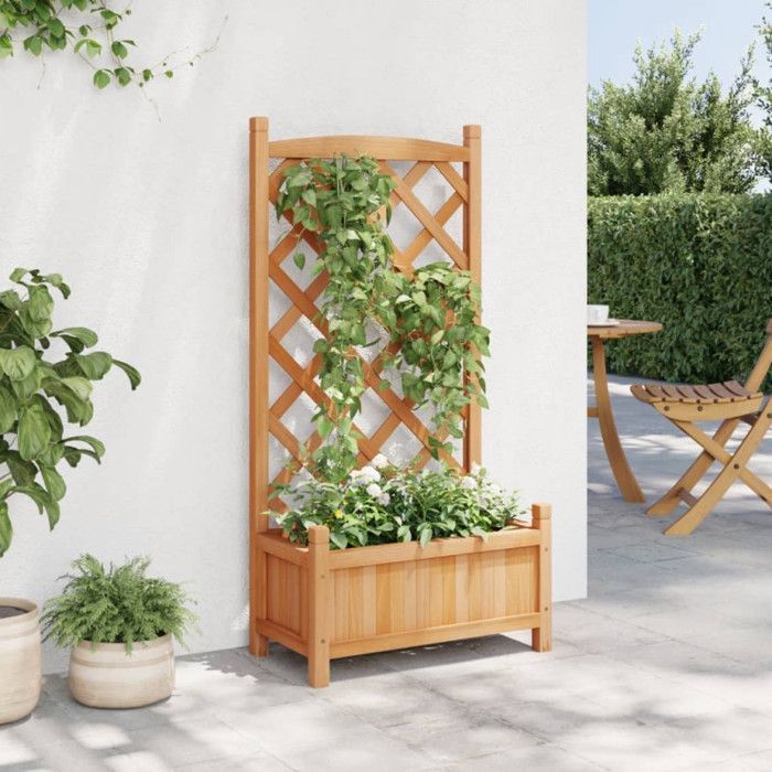 vidaXL Macetero con enrejado, jardinera elevada, maceta para plantas, jardinera para jardín, patio, terraza, marrón 365485