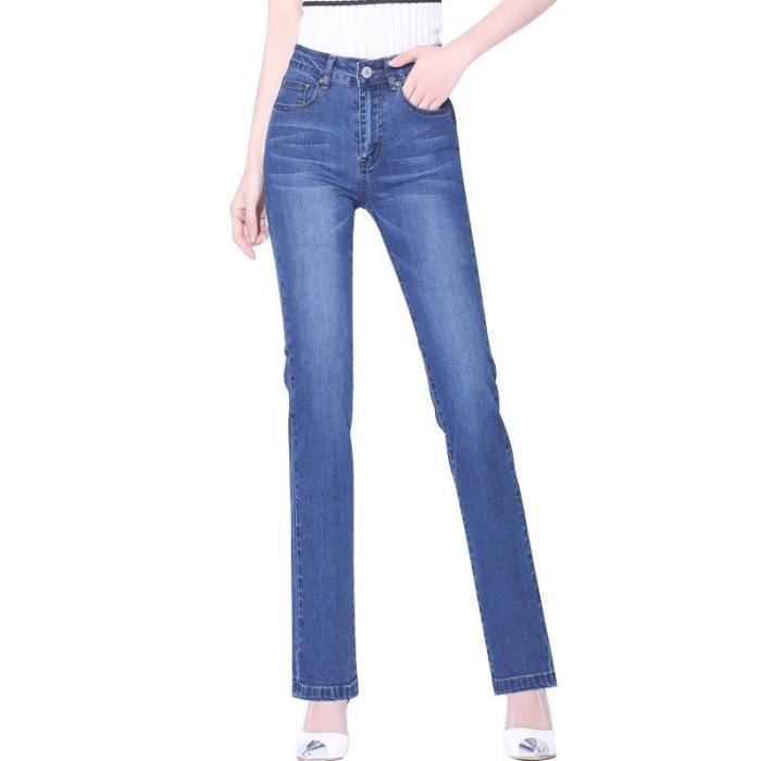 Pantalones vaqueros elásticos de talle alto y pierna recta de FUNMOON para mujer, tallas grandes.
