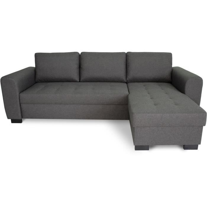 Divano angolare fisso reversibile a 4 posti - Tessuto antracite - L245 x P150 x H86 cm - HAMILTON - Prodotto in Ucraina