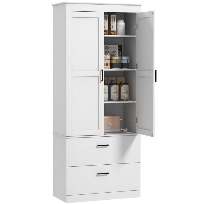 Armoire de cuisine HOMCOM buffet cuisine vaisselier meuble de rangement moderne avec placard 2 tiroirs et étagères réglables, crème