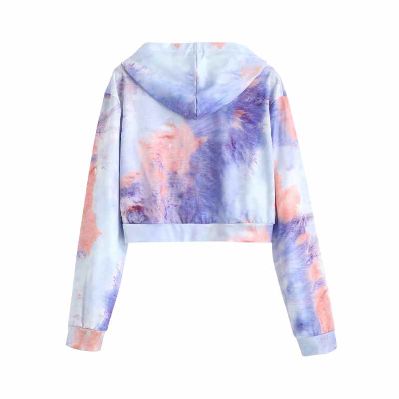 Women Long Sleeve Hooded Coat Neon Colorful Tie dye Print Full Zip Up Sweatshirt Casual Loose Drawstring Jacket Pockets 2021
