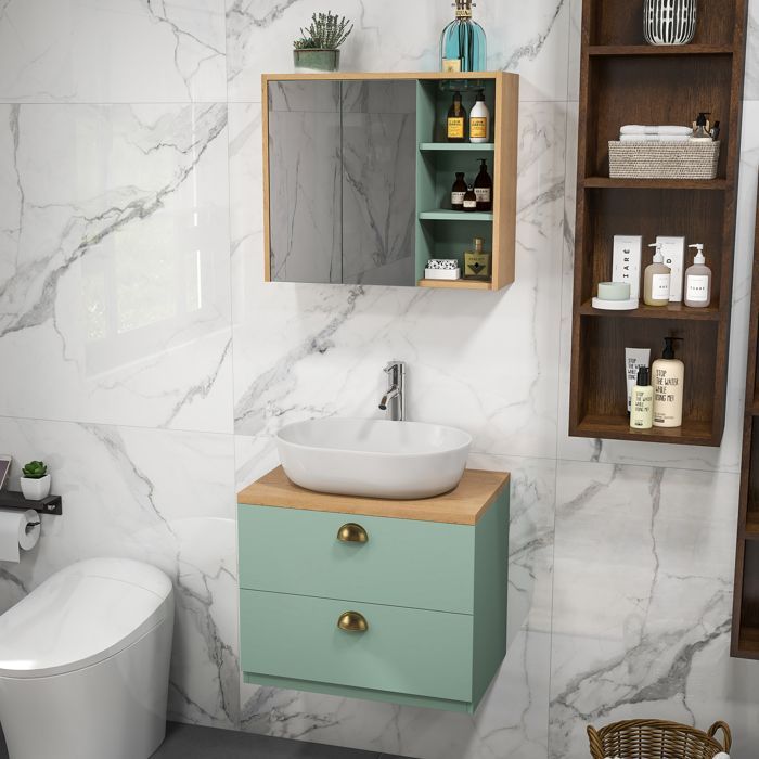 kleankin - Ensemble de meubles de salle de bain - Bois - 60x40x50.5cm - Vert