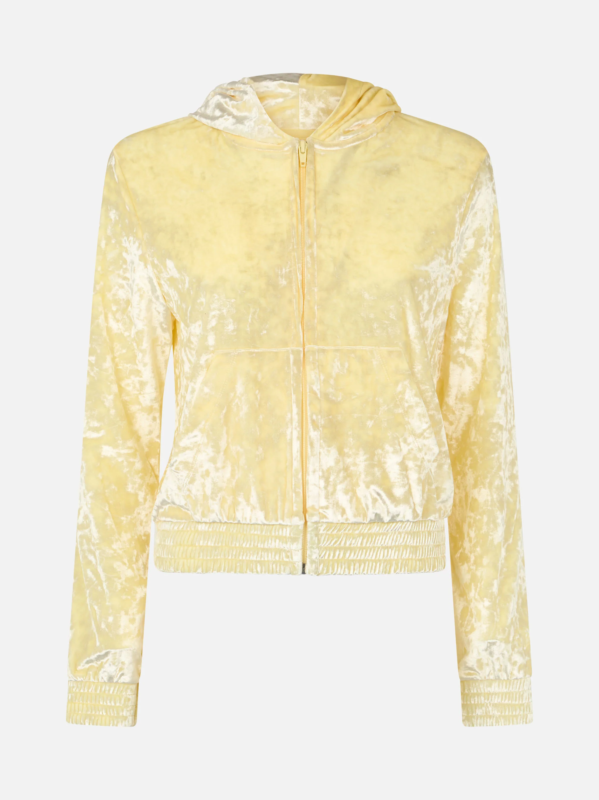 Jas dameshoodie van lichtgeel chenille met rits