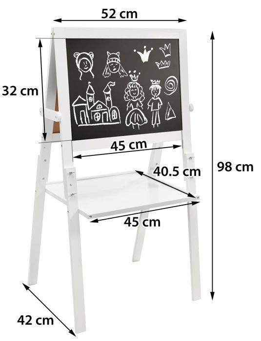 Mamabrum Tableau Enfant Bois Chevalet 52 X 42 X 98 CM Magnétique Feutre & Tableau Noir à Craie - Hauteur Réglable Accessoires