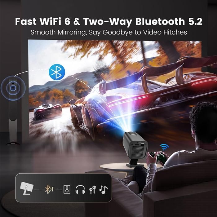 Projetor portátil Isinbox Mini 4K com Wi-Fi e Bluetooth, tela de 130