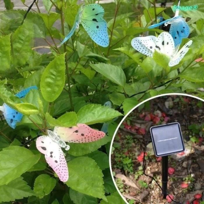 Guirnalda de luces para exteriores - 12 LED - Alimentación solar - Mariposa de fibra - Colorida