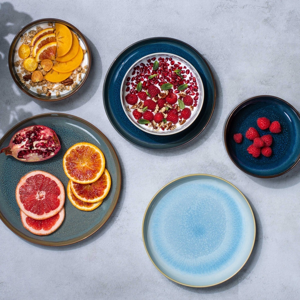 „Villeroy & Boch“ indų rinkinys, 4 dalys. Medžiaga: dirbtinis džinsas – 1 dalis.